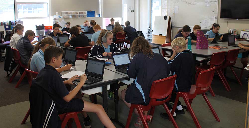 Students in Grade 5-6 have access to a bank of notebook computers for use in the classroom.
